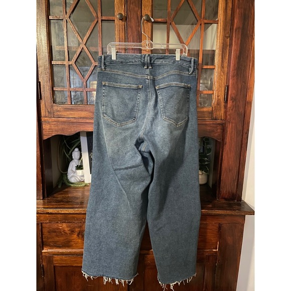 GOOD AMERICAN Wide Leg Palazzo Crop Jeans Indigo Distressed Frayed Hem Size‎ 15 - Picture 2 of 5